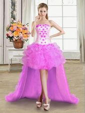 Stunning Ball Gowns Pageant Gowns Lilac Strapless Tulle Sleeveless High Low Lace Up