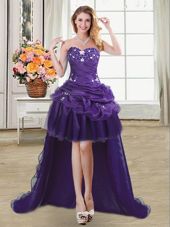 Sexy Purple Cocktail Dresses Prom and For with Beading and Appliques and Pick Ups Sweetheart Sleeveless Lace Up