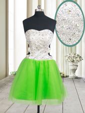 Exquisite A-line Beading and Sequins Prom Gown Zipper Tulle Sleeveless Mini Length