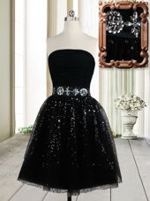 Wonderful Black Strapless Neckline Beading and Sequins Cocktail Dress Sleeveless Zipper