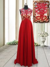 Red Homecoming Dress Scoop Sleeveless Brush Train Backless