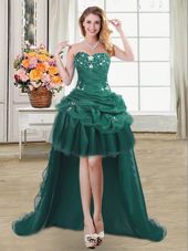 Organza Sweetheart Sleeveless Lace Up Beading and Appliques and Pick Ups Womens Party Dresses in Dark Green