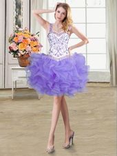 Straps Straps Organza Sleeveless Mini Length Pageant Dresses and Beading and Ruffles