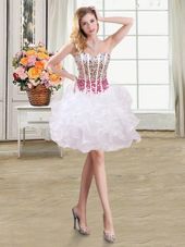 Sweet White Sweetheart Lace Up Beading and Ruffles Winning Pageant Gowns Sleeveless