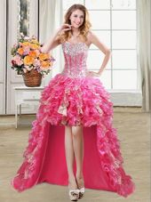 Sequins Hot Pink Sleeveless Organza Lace Up Party Dress Wholesale for Prom and Party