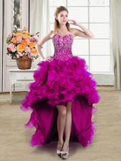 Colorful Fuchsia Sweetheart Neckline Beading Pageant Gowns Sleeveless Lace Up