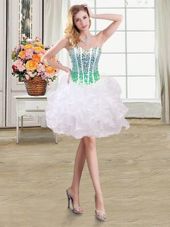 Ball Gowns Pageant Dress for Teens White Sweetheart Organza Sleeveless Mini Length Lace Up