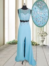 Amazing Scoop Chiffon Sleeveless Floor Length Prom Dresses and Beading