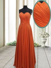 Sweet Floor Length Orange Red Evening Dress Chiffon Sleeveless Ruching