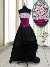 Smart Sleeveless Taffeta High Low Lace Up Prom Gown in Black for with Beading