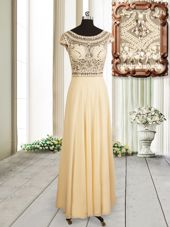 Champagne Evening Dress Prom and For with Beading Scoop Cap Sleeves Zipper