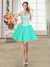 Modern Turquoise Organza Lace Up Cocktail Dress Sleeveless Mini Length Beading and Ruffles and Pick Ups