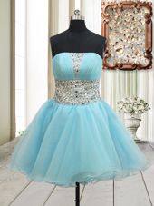 Decent Aqua Blue Cocktail Dress Prom and Party and For with Beading Strapless Sleeveless Zipper