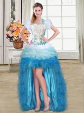 Multi-color Sleeveless Beading and Appliques and Ruffles High Low Pageant Dress for Teens