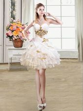 Organza Sleeveless Mini Length Juniors Party Dress and Beading and Ruffles