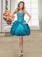 Pick Ups Ball Gowns Cocktail Dresses Teal Sweetheart Organza and Taffeta Sleeveless Mini Length Lace Up