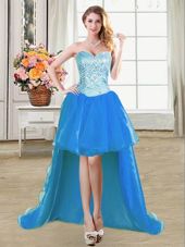 Smart Sweetheart Sleeveless Lace Up Club Wear Blue Organza