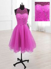 Fabulous Fuchsia High-neck Neckline Sequins Cocktail Dress Sleeveless Lace Up