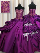 Ball Gowns Sweet 16 Quinceanera Dress Purple Sweetheart Taffeta Sleeveless Floor Length Lace Up