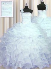 One Shoulder Sleeveless Organza Quinceanera Dresses Beading and Ruffles Zipper