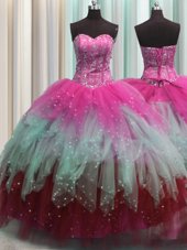 Smart Visible Boning Multi-color Sleeveless Tulle Lace Up Vestidos de Quinceanera for Military Ball and Sweet 16 and Quinceanera