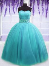 Sweetheart Sleeveless Lace Up Sweet 16 Dress Blue Tulle