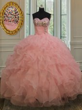 Stunning Sweetheart Sleeveless Organza Quinceanera Dress Beading and Ruffles Lace Up