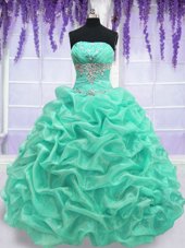 Lovely Turquoise Lace Up Quinceanera Gown Beading Sleeveless Floor Length