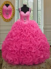 Lovely Straps Straps Floor Length Ball Gowns Sleeveless Hot Pink Quinceanera Dresses Zipper