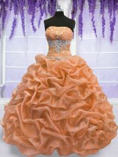 Captivating Orange Sleeveless Beading Floor Length Vestidos de Quinceanera