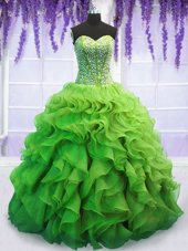 Gorgeous Organza Lace Up Quinceanera Gown Sleeveless Floor Length Beading and Ruffles