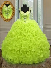 Sweet Straps Straps Yellow Green Organza Zipper Sweet 16 Quinceanera Dress Sleeveless Floor Length Beading and Ruffles