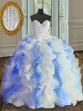 High Quality Organza Sleeveless Floor Length Quinceanera Gowns and Beading and Ruffles