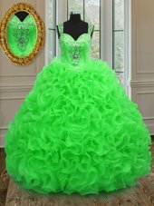 Dramatic Straps Straps Floor Length Zipper Sweet 16 Dress for Military Ball and Sweet 16 and Quinceanera with Beading and Ruffles