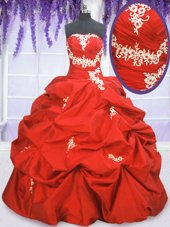 Pick Ups Floor Length Ball Gowns Sleeveless Coral Red 15th Birthday Dress Lace Up