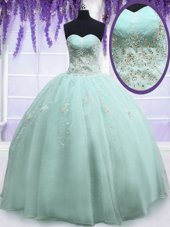 Sweetheart Sleeveless Vestidos de Quinceanera Floor Length Beading and Embroidery Light Blue Organza