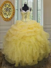 Suitable Floor Length Light Yellow Sweet 16 Dresses Straps Sleeveless Zipper