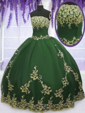 Sleeveless Zipper Floor Length Appliques Quinceanera Gowns