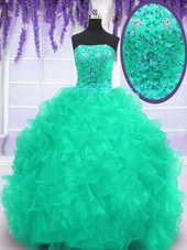 Scoop Sleeveless Beading and Ruffles Lace Up Sweet 16 Quinceanera Dress