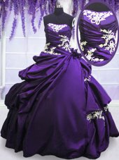 Affordable Taffeta Sleeveless Floor Length Sweet 16 Dress and Appliques and Pick Ups