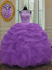 Charming Purple Scoop Lace Up Beading and Pick Ups Quinceanera Dresses Sleeveless