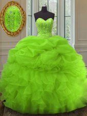 Most Popular Sleeveless Floor Length Beading and Ruffles and Pick Ups Lace Up Sweet 16 Dresses