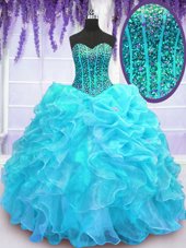 Excellent Sleeveless Organza Floor Length Lace Up Quinceanera Dress in for with Beading and Ruffles