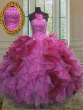 Affordable Multi-color Quinceanera Gown Military Ball and Sweet 16 and Quinceanera and For with Ruffles and Sequins Strapless Sleeveless Lace Up