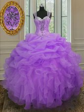 Artistic Straps Sleeveless Zipper Quince Ball Gowns Lavender Organza