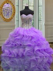 Floor Length Lavender Vestidos de Quinceanera Sweetheart Sleeveless Lace Up