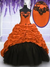 Lovely Multi-color Taffeta Lace Up Sweetheart Sleeveless With Train Quinceanera Dress Sweep Train Appliques and Pick Ups