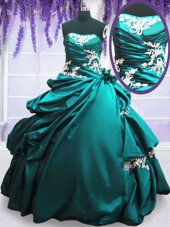 Elegant Teal Strapless Neckline Appliques and Pick Ups Quinceanera Dresses Sleeveless Lace Up