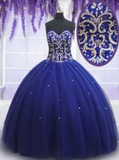 Attractive Royal Blue Sweetheart Lace Up Beading Vestidos de Quinceanera Sleeveless