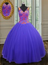 Free and Easy Olive Green Ball Gowns Strapless Sleeveless Tulle Floor Length Zipper Appliques Sweet 16 Quinceanera Dress